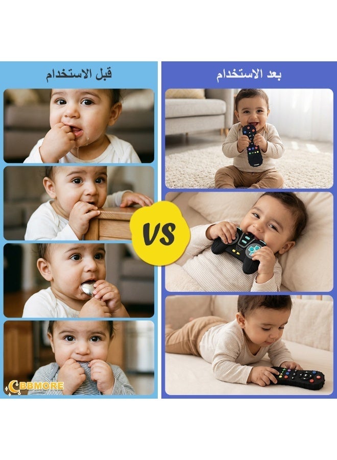 BBMORE 2 Pack Baby Teether Toy, Chew Toy, TV Remote Control and Game Remote Controller Shape with Popper Buttons Relief, Teething Relief Baby Toy For Infants Baby 6 Months+, Sensory Toys for Baby, Silicone, BPA-Free(Black) - Image 3